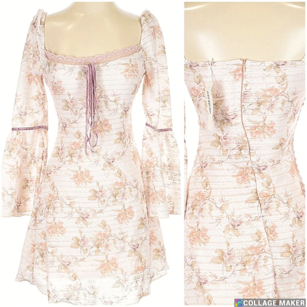 Lait Collection Ruffled Fit and Flare Floral Fairy Dress Pink XS NWT